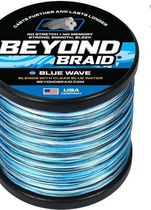 Beyond Braid Braided Fishing Line -Super Strong - Abrasion Resistant - No Stretch -Blue Camo, Moss Camo, White, Green, Pink, Blue, 4 Strand 8 Strand