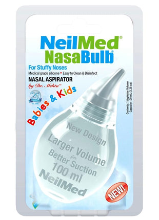 NeilMed NasaBulb Nasal Bulb Aspirator for Babies & Infants, Soft Silicone Tip, Clear Design, BPA & Latex Free, Sterilizable Large Size, 100 mL