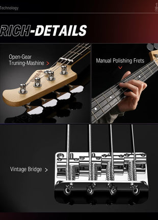 Donner Electric Bass 4 Strings Full-Size Guitar Kit PB-Style (Black) | Standard Bass Beginner Kit for Starter with Free Online Lesson Gig Bag Guitar Strap and Guitar Cable, DPB-510