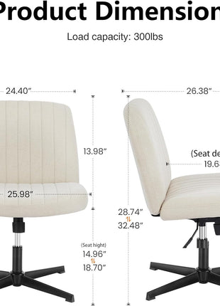 DUMOS Criss Cross Chair Legged Office Wide Comfy Desk Seat, No Wheels Armless Computer Task Seating, Swivel Comfy Vanity Fabric Modern Home Height Adjustable