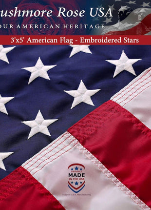 American Flag Made in USA | American Flags for Outside 3X5 | Premium US Flag 3X5 Heavy Duty Outdoor with Embroidered Stars and Sewn Stripes.