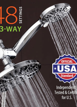 AquaDance 7 inch Premium High Pressure 3-Way Rainfall Combo for The Best of Both Worlds - Enjoy Luxurious Rain Showerhead and 6-Setting Hand Held Shower Separately or Together - Chrome Finish - 3328