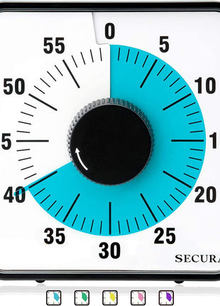 Secura 60-Minute Visual Countdown Timer, 7.5-Inch Oversize Classroom Visual Timer for Kids and Adults, Durable Mechanical Kitchen Timer Clock with Magnetic Backing (Blue)