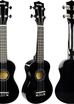 RockJam 21 Inch Soprano Ukulele with Gig Bag, Black | Soprano ukulele with gig bag for kids, adults and beginners, easy to tune with a bright traditional tone
