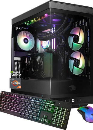 iBUYPOWER Y40 PRO Black Gaming PC Desktop Computer AMD Ryzen 9 7900X CPU, NVIDIA GeForce RTX 5070Ti 16GB GPU, 32GB DDR5 RGB 5200MHz RAM, 2TB NVMe SSD, Windows 11 Home, Keyboard, Mouse - Y40BA9N57T01
