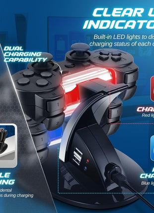 TNP Compatible with PS3 Controller Charger Stand for Sony Playstation 3 Controller compatible with Dualshock 3 Charging, 2 Tier Docking Station Stand and 2 USB PS3 Cable ports with LED Indicators