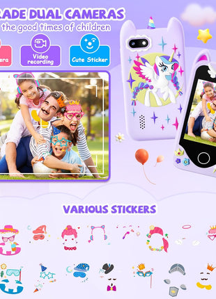 Yosfeng Kids Smart Phone Toy for Girls Ages 3-8, Touchscreen Toy Phone with Dual Cameras, Learning Games, Music Player, 32GB Card Birthday Gift for Kids