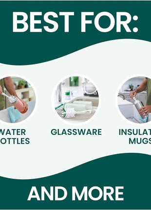 Scotch-Brite Glass and Water Bottle Brush, Long-Lasting, Safe on Glassware, Shaker Bottles, Food Processors, & More, Non-Slip Handle, Durable, Reusable, Clean in Top Rack of Your Dishwasher