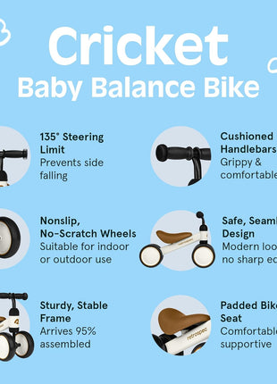 Retrospec Cricket Baby Balance Bike, 4-Wheel Ride-On Toy for Ages 12-24 Months – First Bike & Toddler Bike for 1 Year Old Boys & Girls, First Birthday Gift