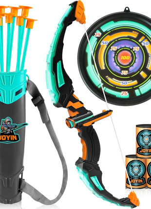 JOYIN Kids Bow and Arrow Set, LED Light Up Archery Toy Set with 9 Suction Cup Arrows, Target & Arrow Case, Indoor and Outdoor Hunting Play Gift Toys for Kids, Boys & Girls Ages 6-12
