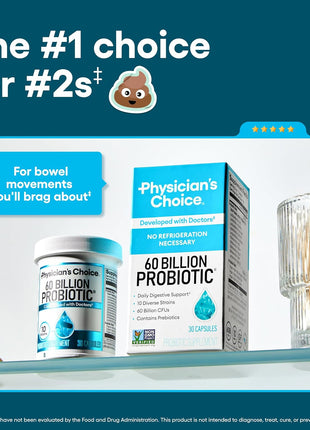 Physician's Choice Probiotics 60 Billion CFU   10 Strains + Organic Prebiotics   Immune, Digestive & Gut Health   Supports Occasional Constipation, Diarrhea, Gas & Bloating   for Women & Men   30ct