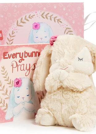 Tickle & Main Everybunny Prays Bunny Plush & Musical Prayer Toy for Christening Gifts for Girls - Pink, 7 in - Baby Dedication & Baptism Gifts for Girls with Illustrated Board Book