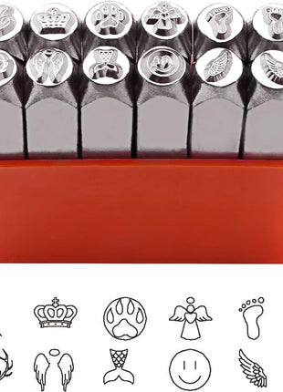 12pcs Plant Theme Metal Stamping kit, 6MM (1/4") Metal Punch Stamping Kit DIY Arts and Crafts Supplies Metal Stamping Accessories, Leather, Wood for Jewelry Stamping kit