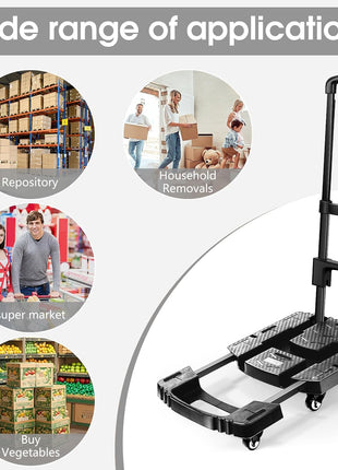 Voipvvii Folding Hand Truck 500lbs, Portable Heavy Duty Dolly Cart, 6 Wheels Collapsible Luggage Cart with 2 Elastic Ropes - Compact Trolley Cart for Easy Moving - Ideal Hand Cart for Travel and More