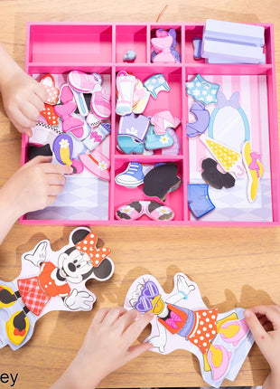 Melissa & Doug Disney Minnie Mouse and Daisy Duck Deluxe Wooden Magnetic Dress-Up; 2 Fashion Dolls with Stands for Pretend Play, 52 Pieces - FSC Certified