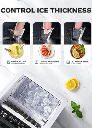 Silonn Ice Makers Countertop, 44lbs Per Day, 2 Ways to Add Water, Auto Self-Cleaning, Stainless Steel Ice Machine for Home Office Bar Party