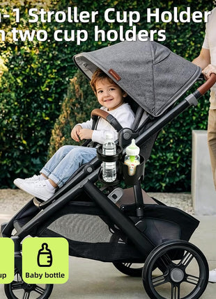 Cup Holder for Uppababy Vista V3, 2-in-1 360° Rotatable Cup Holder, Drink & Bottle Holder Compatible with Nuna, Mockingbird, Evenflo, Fits Bottles & Drink Cups, for Stroller, Wheelchair, Bike