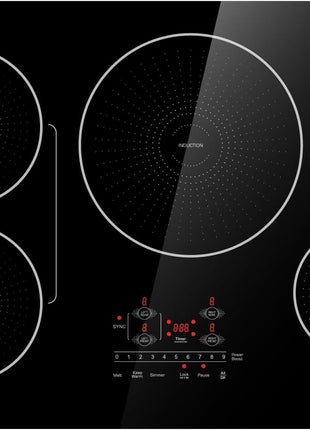30 Inch Induction Cooktop 4 Burners, Flat Glass Top Electric Stove with Bridge-SYNC, 3 Preset Modes Booster, Timer, Pause, Child Lock, Drop in, 208~240V/40A, Black