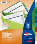 Avery Insertable Plastic Dividers for 3 Ring Binders, 8 Tabs per Set, Big Tabs, Two Pockets, Multicolor Binder Dividers, Works with Sheet Protectors (11903)