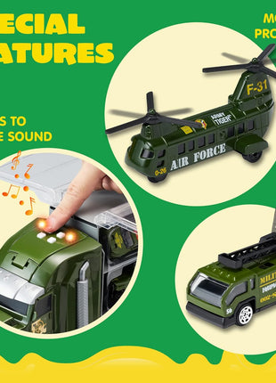 JOYIN 25 in 1 Military Kids Truck Toys for Age 3+, Toddler Boy Toys, Army Men Tanks Set with Soldier Men, Mini Battle Cars in Carrier Truck with Lights and Sounds, Gifts for Grandkids