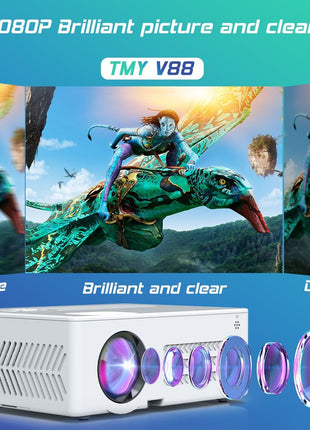 TMY Projector with WiFi and Bluetooth【80" screen included】Native 1080P Outdoor Projector, 4K Supported Portable Projector, Compatible with iOS/Android/PC/TV Stick/HDMI/USB, Indoor Outdoor Use