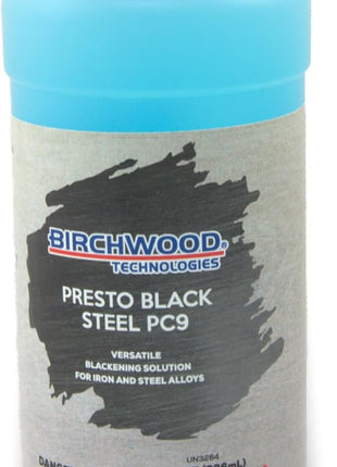 Birchwood Technologies Presto Black STEEL PC9 - versatile blackening solution for iron and steel alloys traditional patina blue and black oxide touch-up (8 oz)