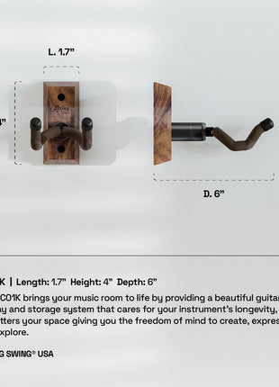 String Swing CC01K-BW Guitar Hanger and Guitar Wall Mount Bracket Holder for Acoustic and Electric Guitars Black Walnut