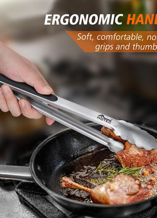 Hotec Stainless Steel Kitchen Tongs, Set of 2-9 inch and 12 inch, Locking Metal Food Tongs for Cooking, Serving, BBQ, Grill Non-Slip Grip