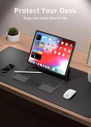 Aothia Leather Office Desk Pad Protector, Non-Slip PU Leather Desk Blotter, Waterproof Laptop Writing Mouse Pad for Office and Home, Black, 31.5 inch x 15.7 inch