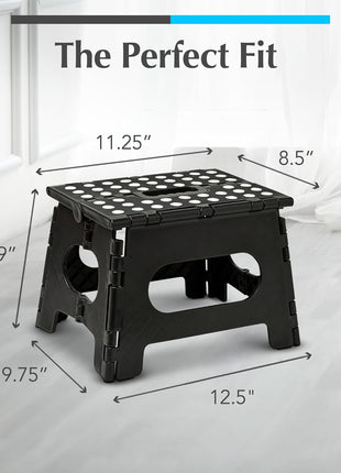 Handy Laundry Folding Step Stool   Sturdy Enough Collapsible Stool to Support Adults and Safe Enough for Kids   Opens Easy with One Flip   Great for Kitchen, Bathroom or Bedroom (Black   9 Inch)