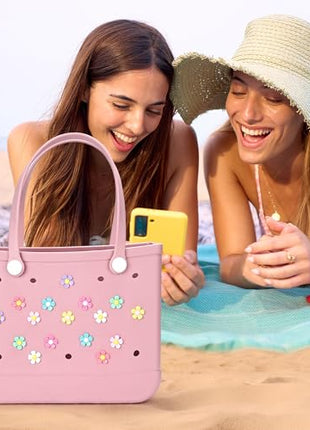 Ella & Emma 16pcs Flower Charm Accessory for Bogg Bags and Simply Southern Totes, Decorative Accessories to Customize Your Beach Tote Bag