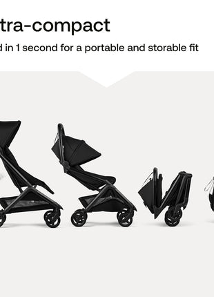 Bugaboo Butterfly 2 Ultra-Compact Travel Stroller One-Second Fold | Airplane carry-on approved, reclining seat, suspension wheels, adjustable footrest, Black