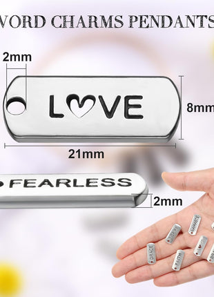 Hicarer Word Charms Pendants Engraved Motivational Charms Pendants Jewelry Making Accessories for DIY Necklaces, Bracelets, Key Chains(Silver,80 Pcs)