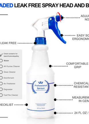 Plastic Spray Bottle, Empty Spray Bottles (2 Pack 24 Oz), All-Purpose Sprayer for Cleaning Solutions, Hair Spray, Bleach, Planting, BBQ, Mist & Stream Water Spraying Bottle with Adjustable Nozzle