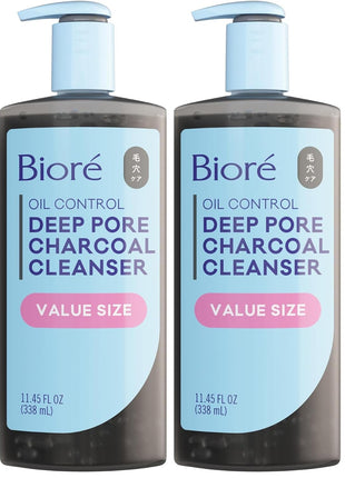 Biore Deep Pore Charcoal Face Wash, Daily Facial Cleanser for Dirt & Makeup Removal, for Oily Skin, 11.45 fl oz, Value Size (Pack of 2)