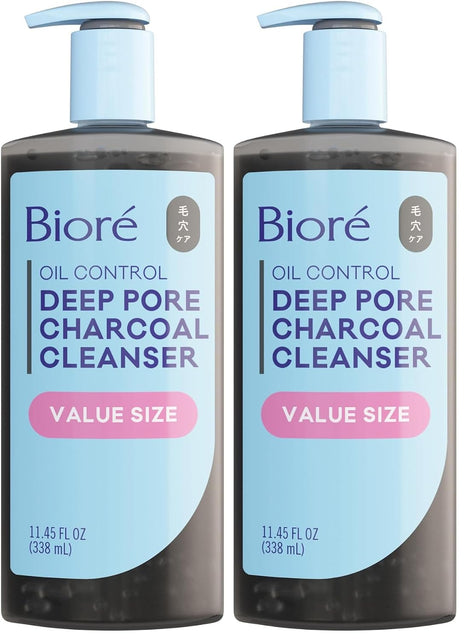 Biore Deep Pore Charcoal Face Wash, Daily Facial Cleanser for Dirt & Makeup Removal, for Oily Skin, 11.45 fl oz, Value Size (Pack of 2)