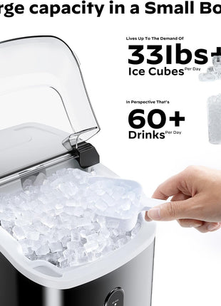 Nugget Ice Maker Countertop, Silonn Chewable Pellet Ice Machine with Self-Cleanin Function, 36lbs/24H Portable Ice Makers for Home Kitchen Officce, Black