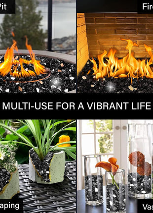 NUPICK 20 Pound Fire Glass, 1/2 Inch Reflective Fire Glass, Fit with Fire Pit and Fireplace, Black