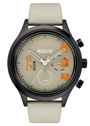 Helix by Timex Analog Watch for Man with Beige Round Dial & Beige Leather Strap Band Water Resistant Men's Wrist Watches - TW003HG30
