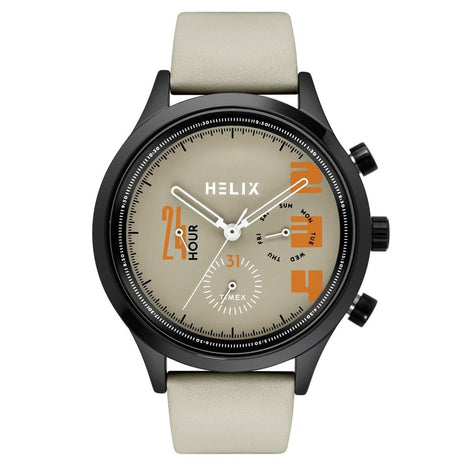 Helix by Timex Analog Watch for Man with Beige Round Dial & Beige Leather Strap Band Water Resistant Men's Wrist Watches - TW003HG30