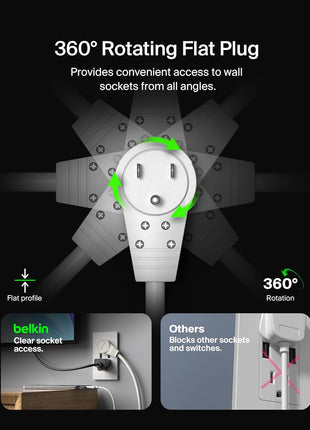 Belkin 6-Outlet Surge Protector Power Strip, 6ft Cord, 360° Rotating Plug - 1080 Joules Protection