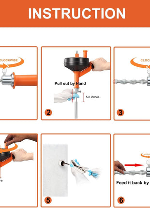 Drain Auger, Clog Remover with Drill Adapter, 25 Feet Flexible Plumbing Snake Use Manually or Powered for Kitchen, Bathroom and Shower Sink, Comes with Gloves (orange)
