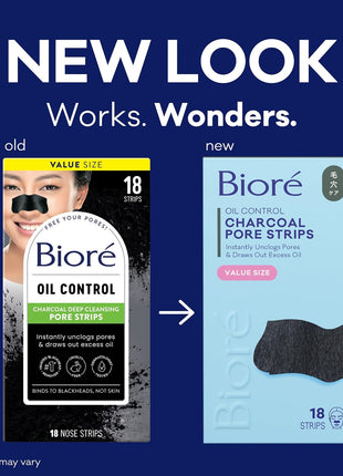 Biore Charcoal Deep Cleansing Nose Pore Strips, Blackhead Remover, 18 ct | C-Bond Technology, Instant Pore Unclogging, Charcoal Blackhead Remover, Best for Oily Skin