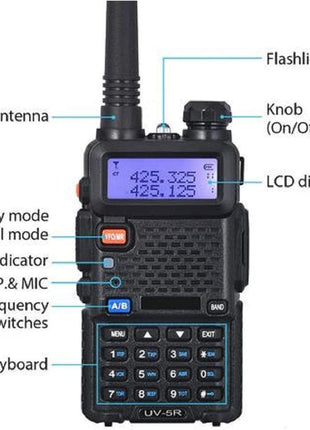 Baofeng UV-5R Two Way Radio Dual Band 144-148/420-450Mhz Walkie Talkie 1800mAh Li-ion Battery(Black)