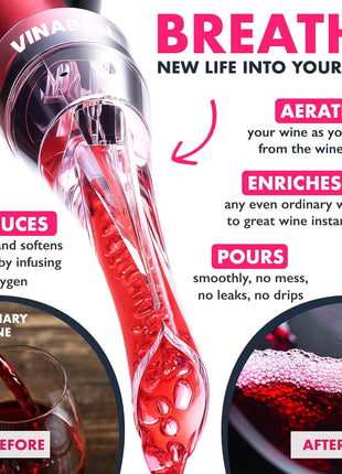 Wine Aerator Pourer Spout – Updated 2026 Professional Wine Aerator for Superior Flavor, Enhanced Bouquet & Rich, Smooth Finish. No-Leak, No-Drip, Spill-Free Design. Includes Wine Guide eBook