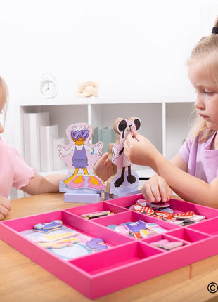 Melissa & Doug Disney Minnie Mouse and Daisy Duck Deluxe Wooden Magnetic Dress-Up; 2 Fashion Dolls with Stands for Pretend Play, 52 Pieces - FSC Certified