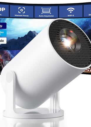 CLOKOWE Mini Projector with WiFi and Bluetooth, Built-in Apps, Smart Portable Projector with 180° Rotation, Auto Keystone, Support 1080P, Compatible with HDMI/USB/TV Stick/Smartphone/Laptop