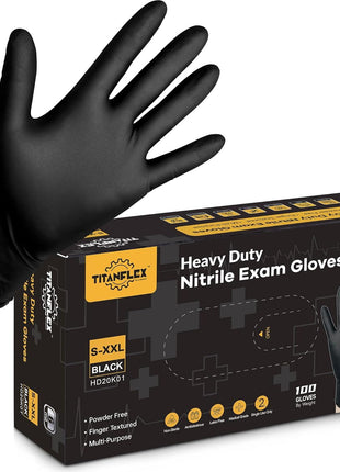 TitanFlex Disposable Nitrile Exam Gloves - 6-mil, Black, Large 100-ct Box, Heavy Duty, Latex Free, Food Safe for Cooking & Food Prep