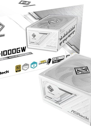 ASRock Steel Legend SL-1000GW 1000W 80 Plus Gold & Cybenetics Platinum Full Modular Power Supply ATX3.1 PCIe5.1 Ready with Dual Color 12V-2x6 Cable 10 Years Warranty White Edition Japanese Capacitor