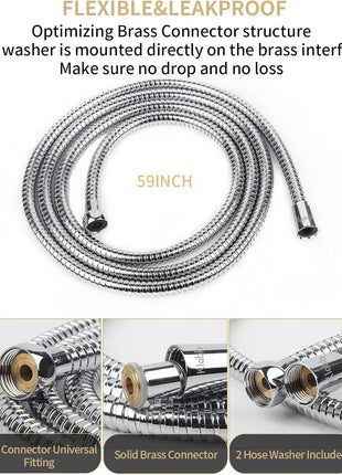 Klabb 59 Inch/150cm Stainless Steel Handheld Shower Hose, Flexible and Durable Replacement Hose with Brass Insert and Nut